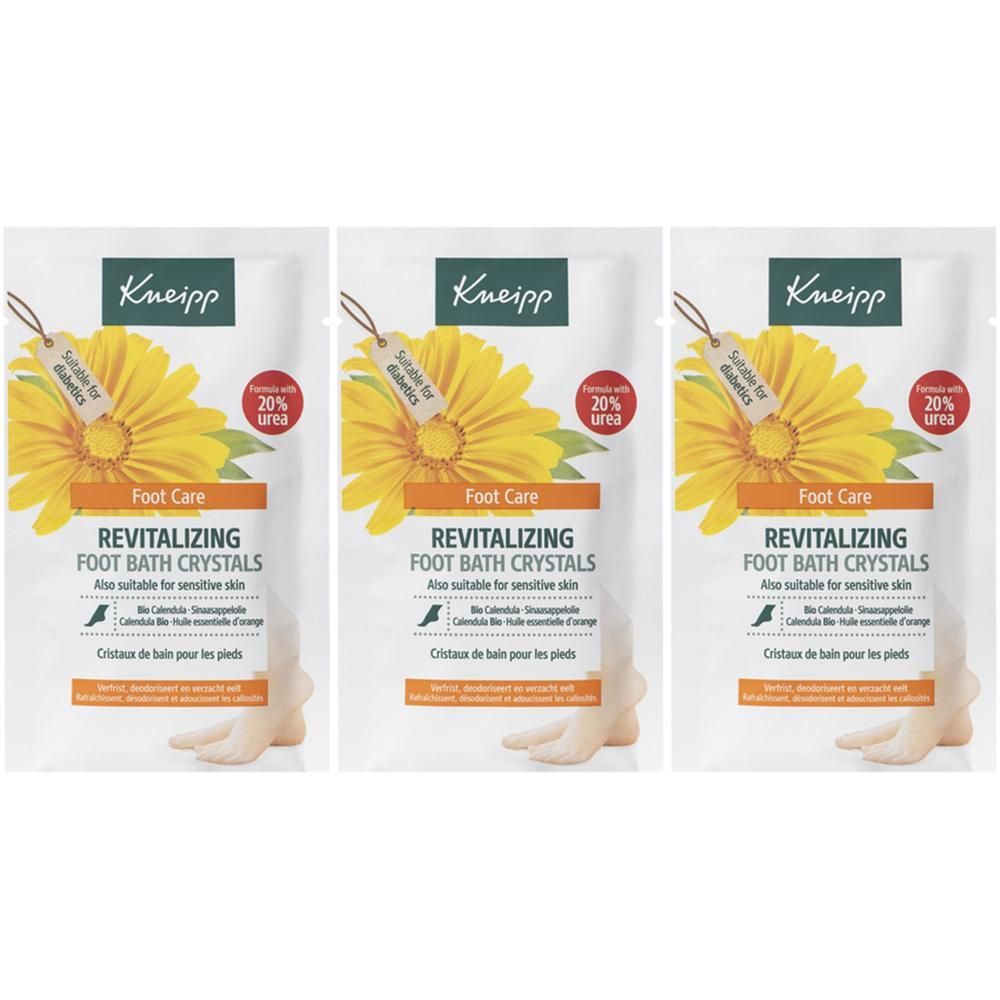 Drie pakjes Kneipp voetbadkristallen met calendula en 20% ureum. Geschikt voor diabetici en gevoelige huid.