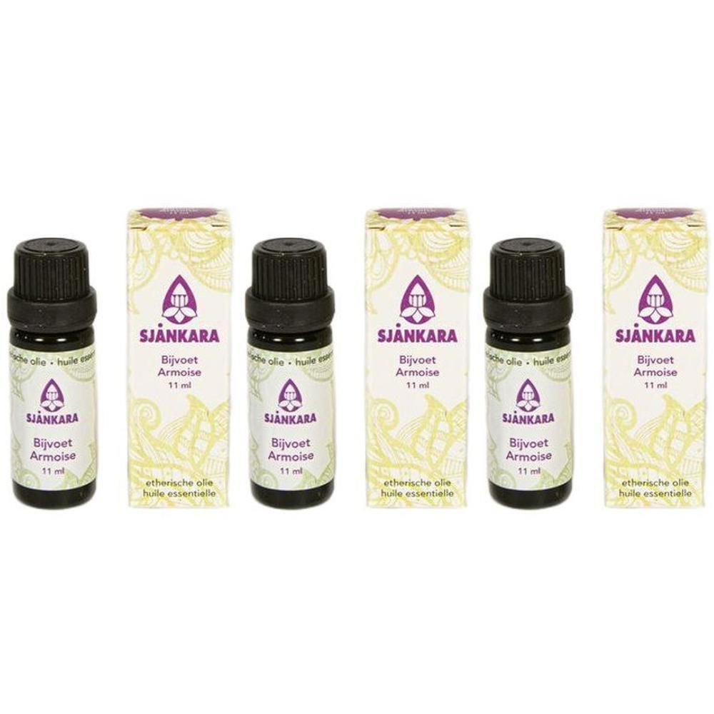 Drie flesjes Shankara bijvoet essentiële olie, elk 11 ml.