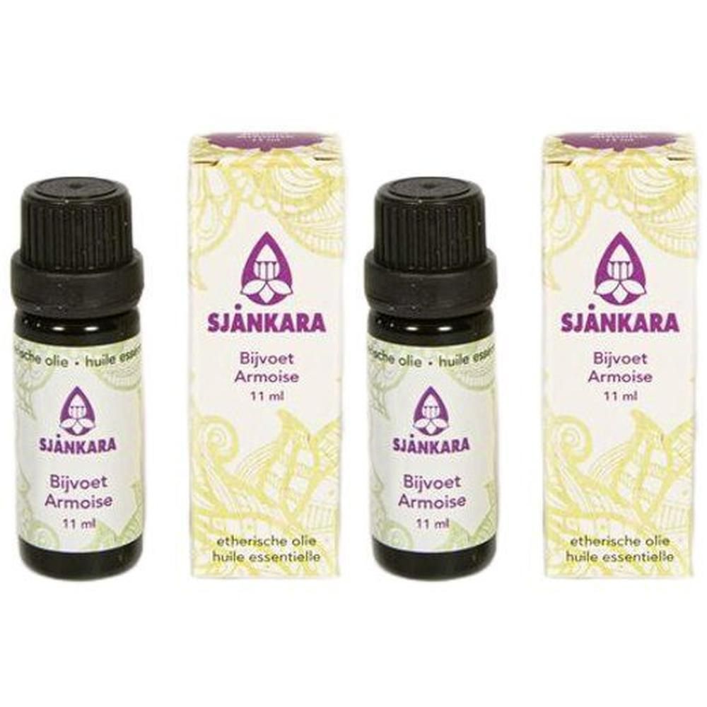Twee flesjes Sjankara bijvoet etherische olie, elk 11 ml.