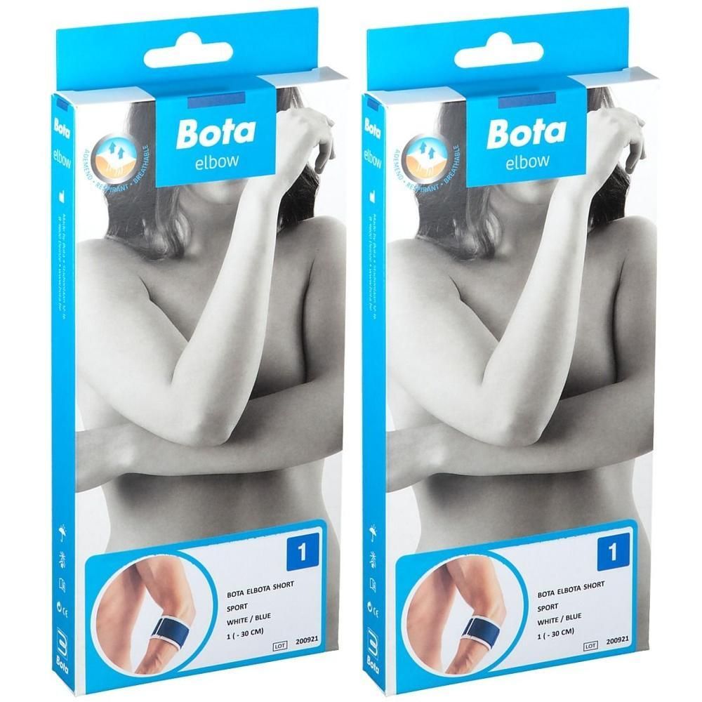 Deux paquets de Bota Elbow Sport, bandages blanc/bleu, taille 1 (30-36 cm).