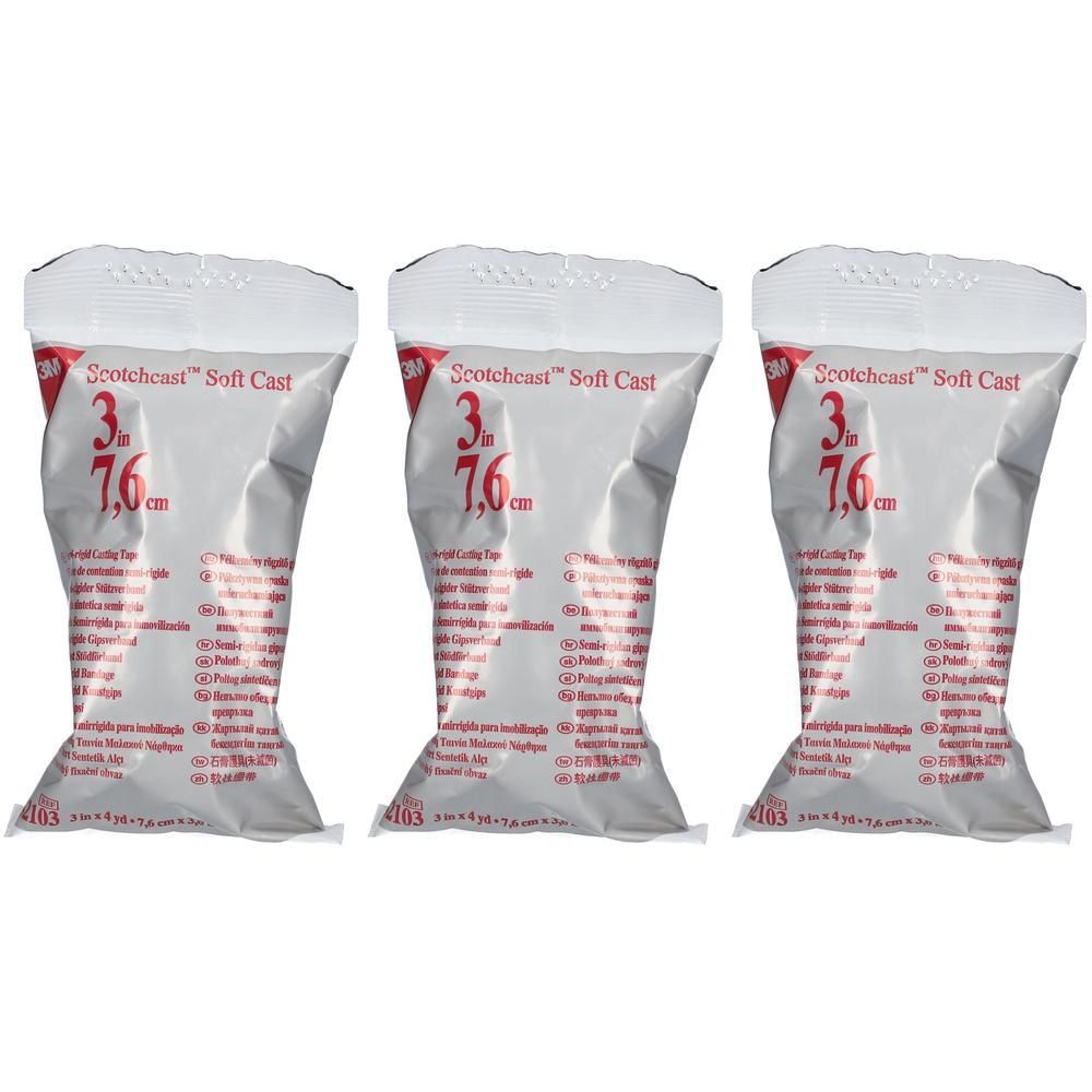 Drie verpakkingen 3M Scotchcast Soft Cast, 7,6 cm breed.