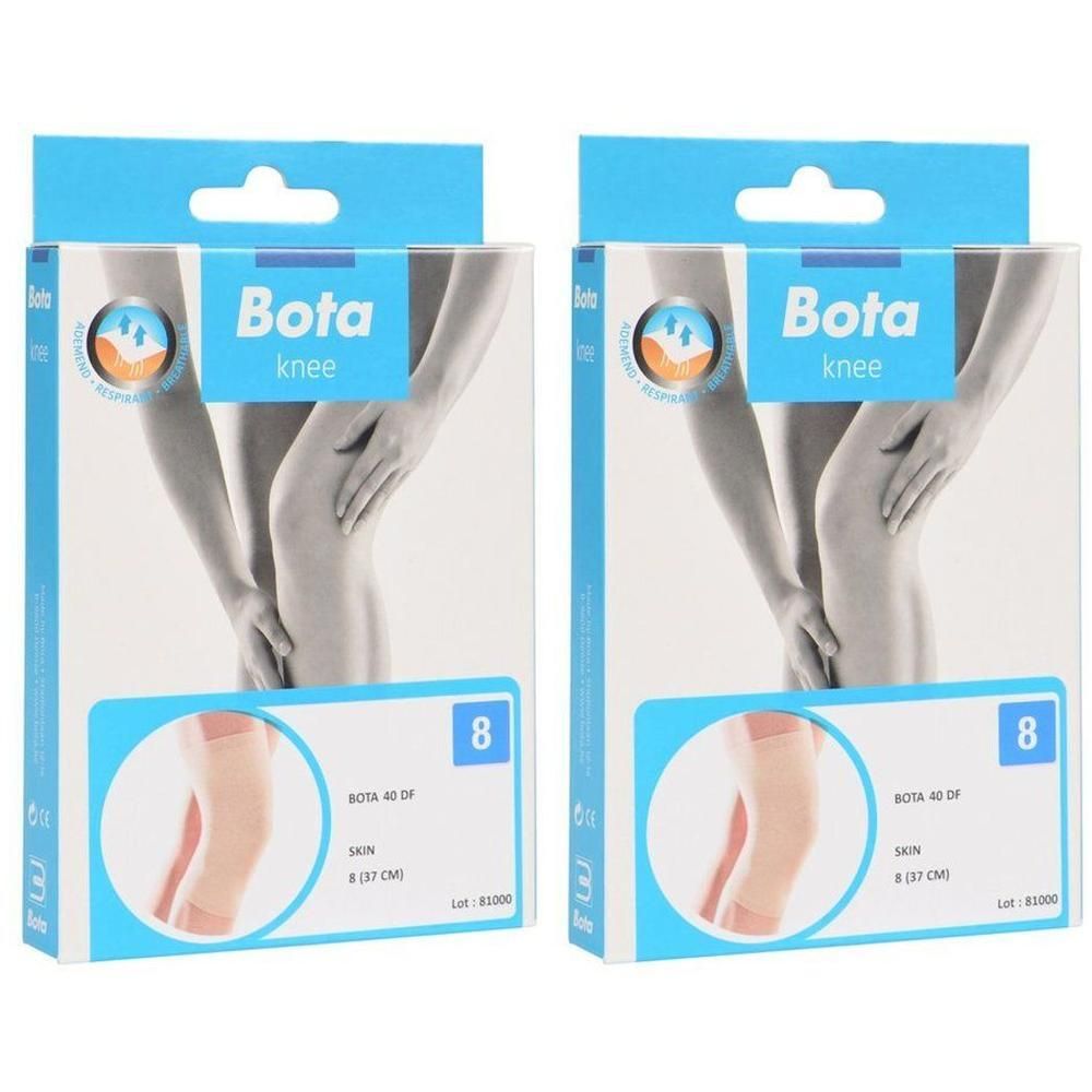 Twee verpakkingen Bota 40 DF kniebraces, maat 8, huidskleur.