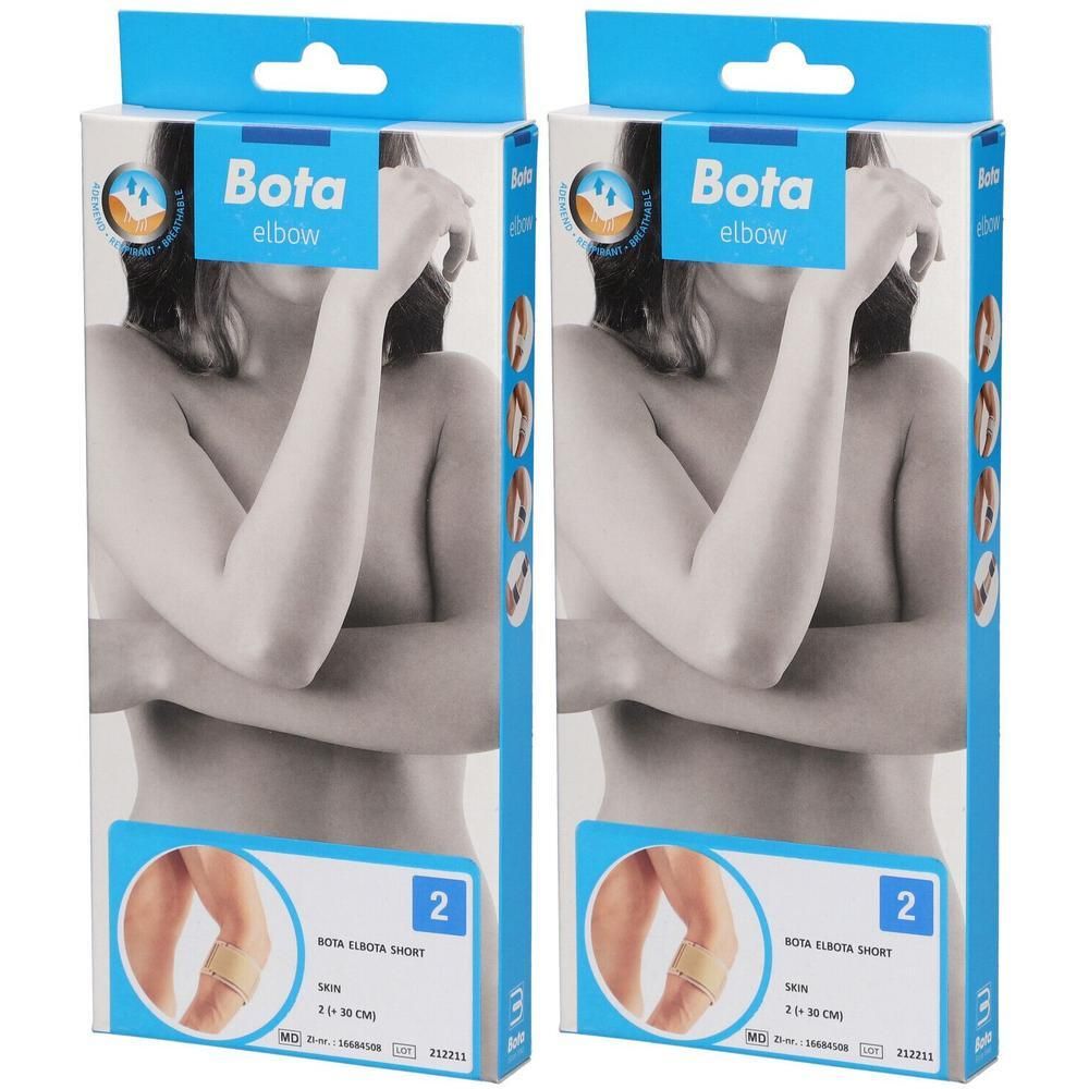 Deux paquets de bandages Bota Elbow Short Skin pour le coude.