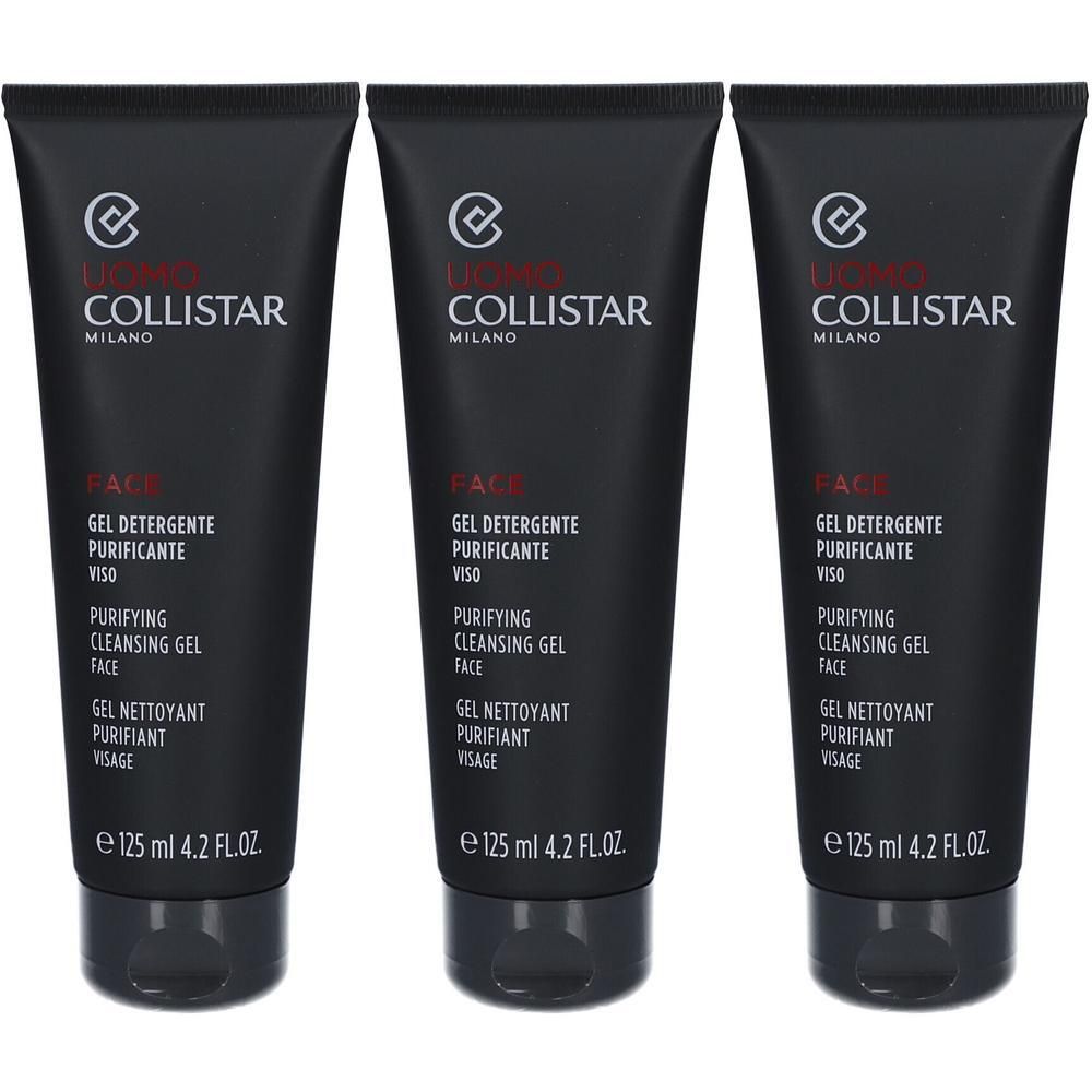 Drie zwarte tubes Collistar gezichtsreinigingsgel, 125 ml.
