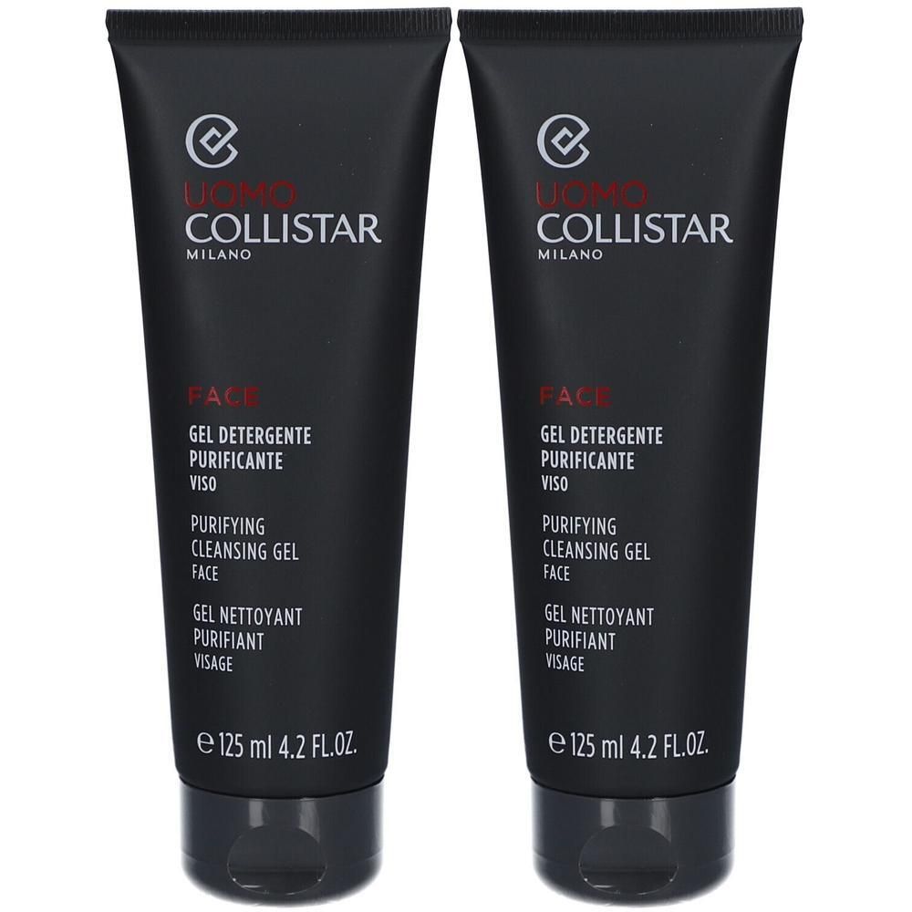 Deux tubes noirs de gel nettoyant visage Collistar Uomo, 125 ml.
