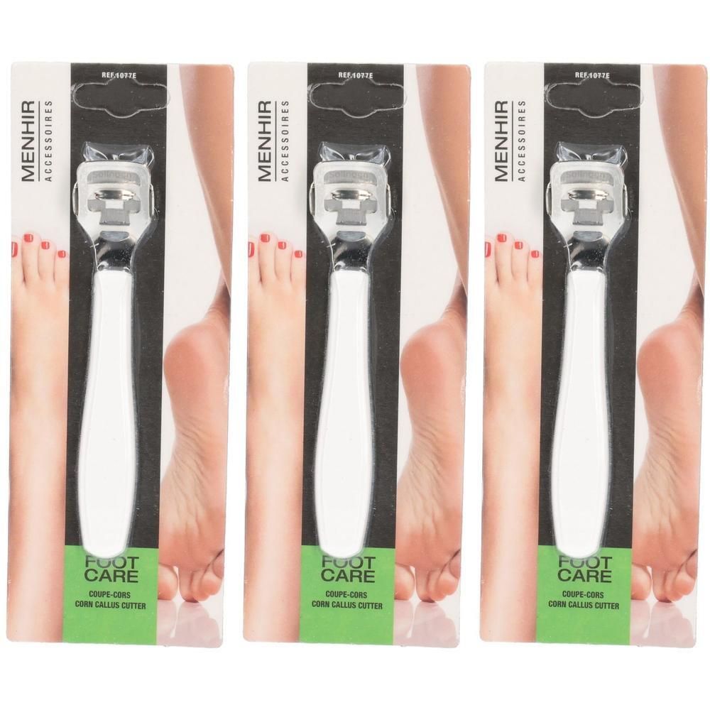 Vitry Menhir Lot de 3 coupe-cors : manche blanc, lame métallique, pour soins des pieds.