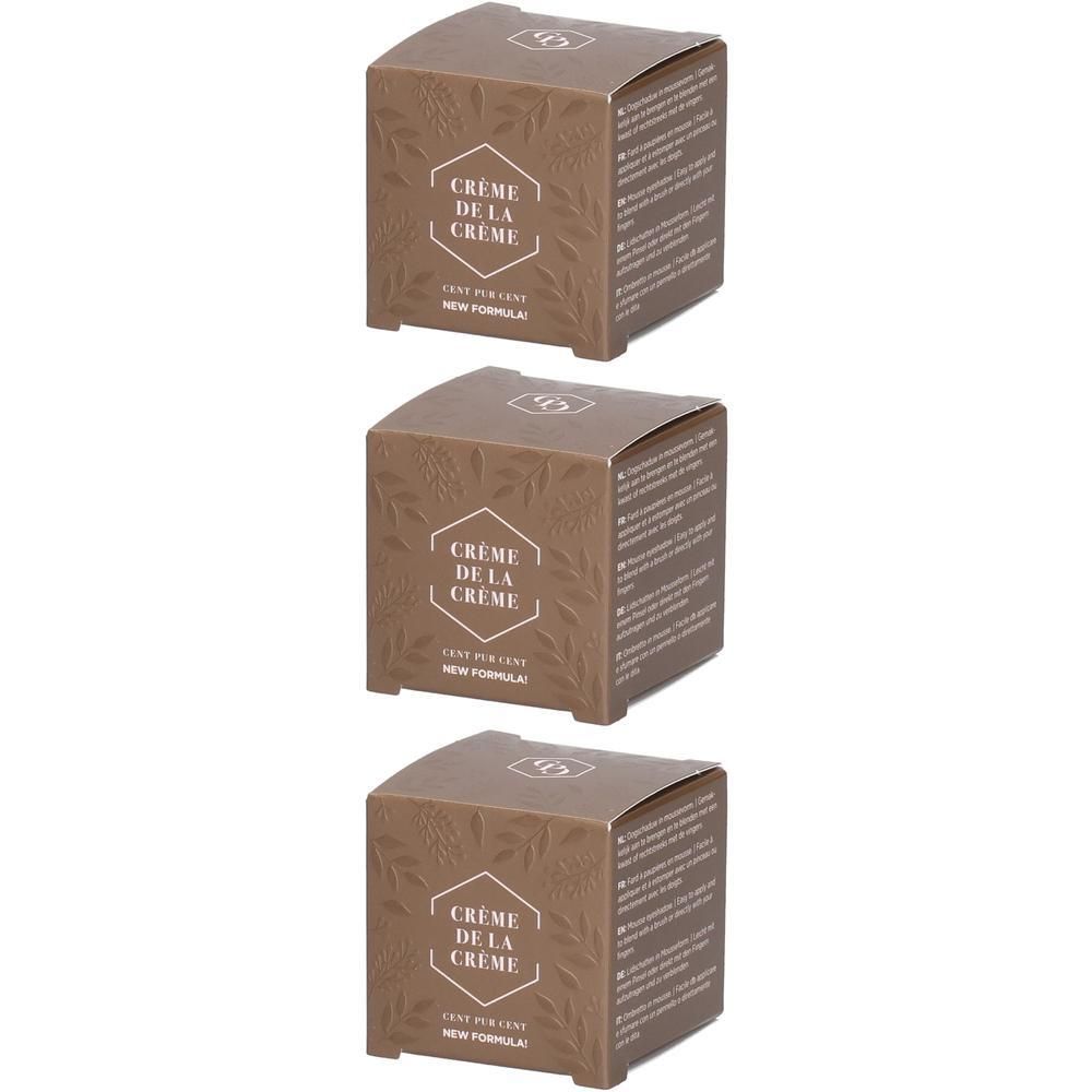 Trois boîtes marron avec inscription "Crème de la Crème" et motif de feuilles.
