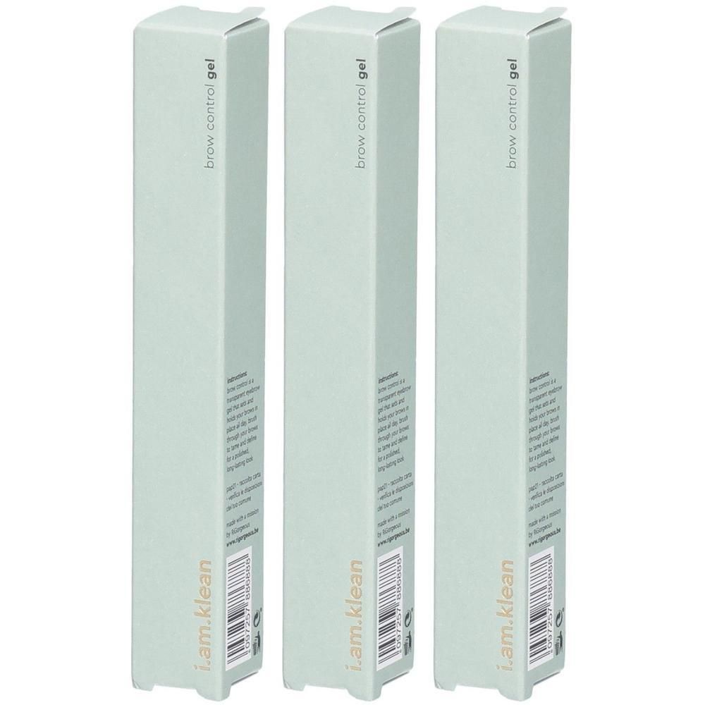 Trois paquets de gel fixateur pour sourcils i.am.klean, couleur vert pâle.
