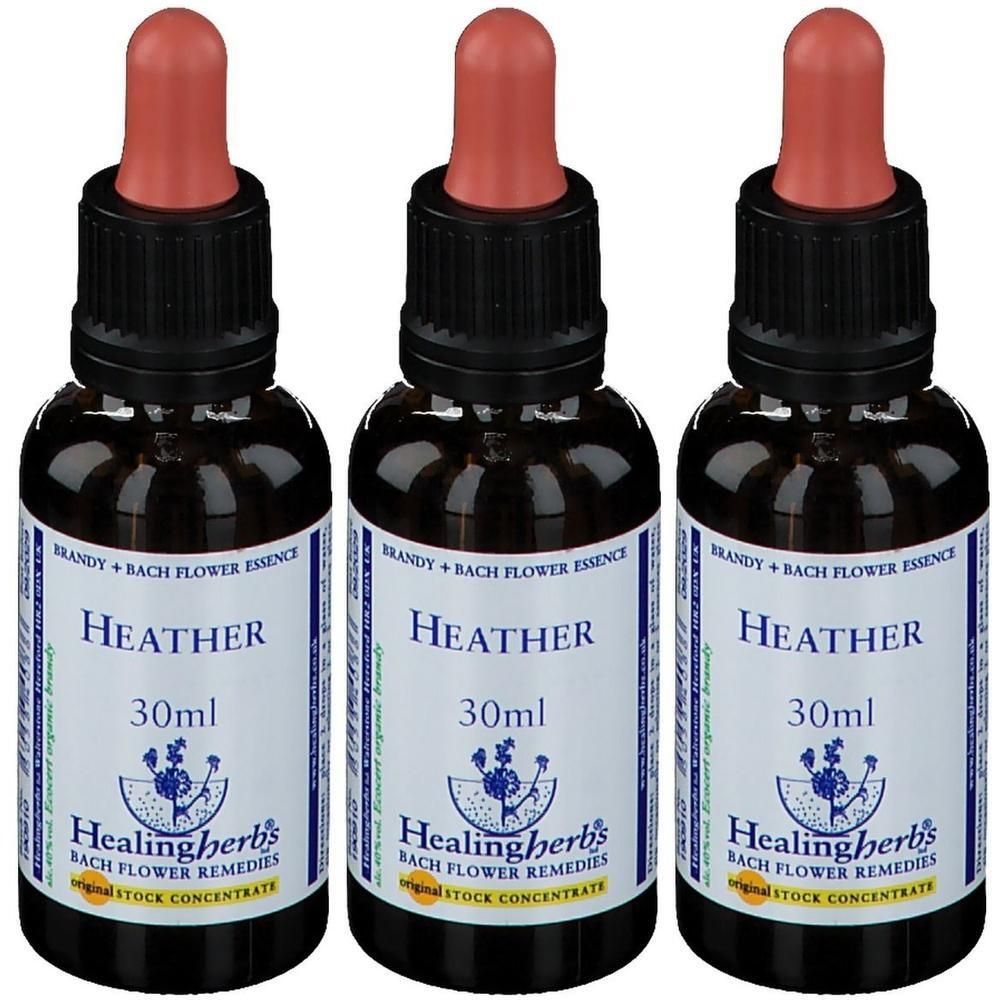 Trois flacons Healing Herbs Heather, essence de fleurs de Bach, 30ml chacun, avec compte-gouttes.