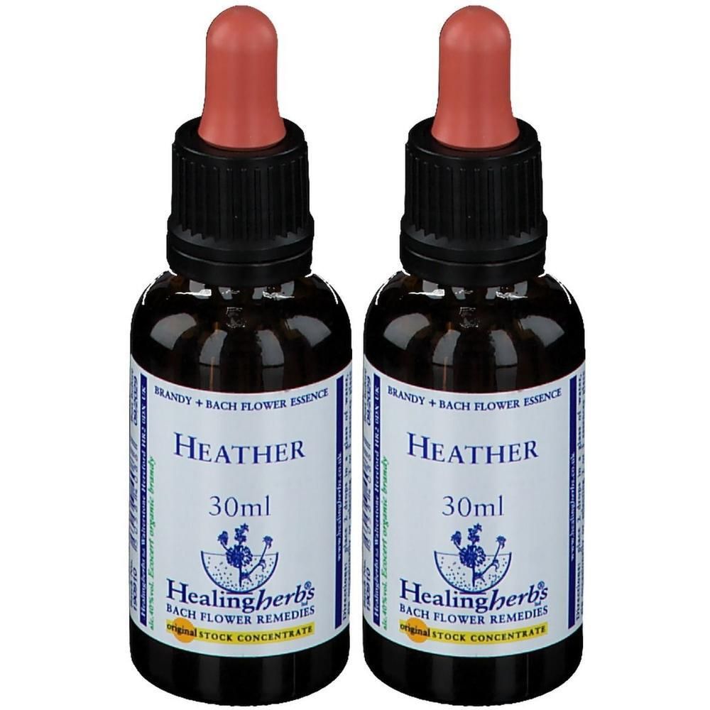 Twee flesjes Healing Herbs Heather bloesemremedie, elk 30ml.