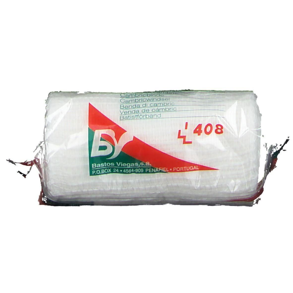 Rouleau de gaze blanche avec logo rouge et numéro 408.