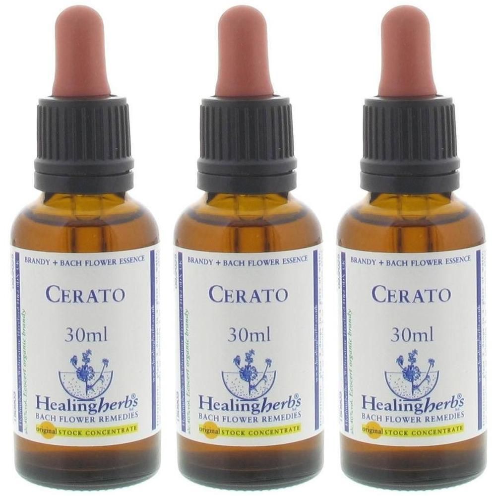 Trois flacons de Healing Herbs Cerato, essence de Bach, 30ml chacun, avec compte-gouttes.