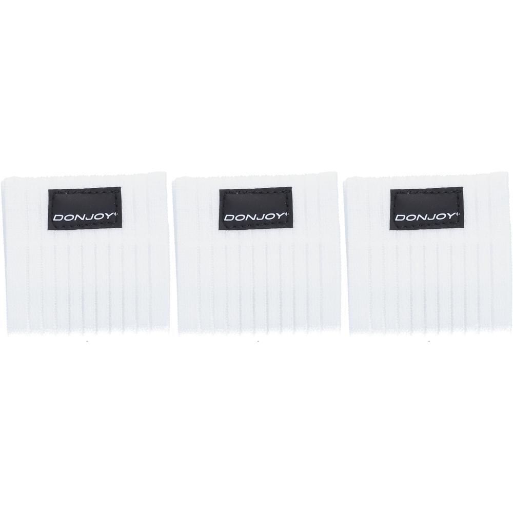 Drie witte polsbanden met zwart DONJOY-logo.