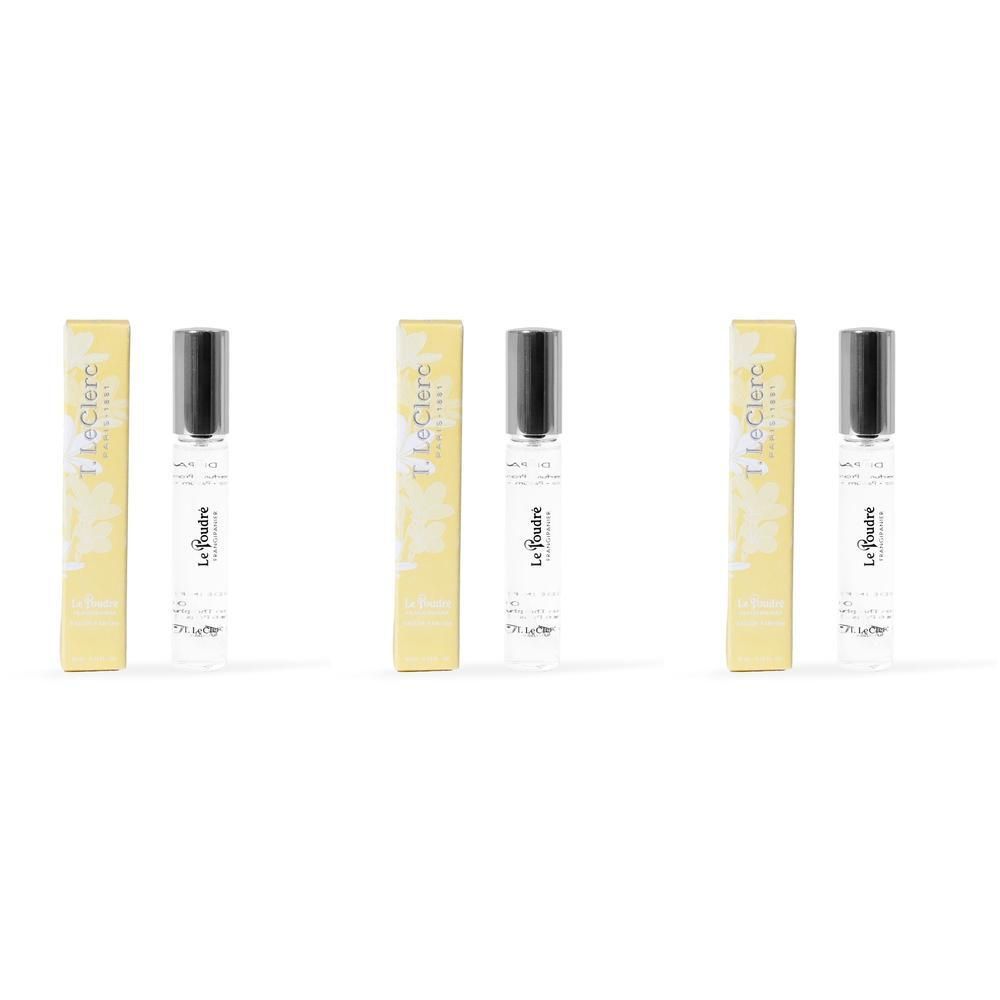 Drie T. LeClerc Parfum Le Poudré Frangipanier sprayflesjes met doosje.