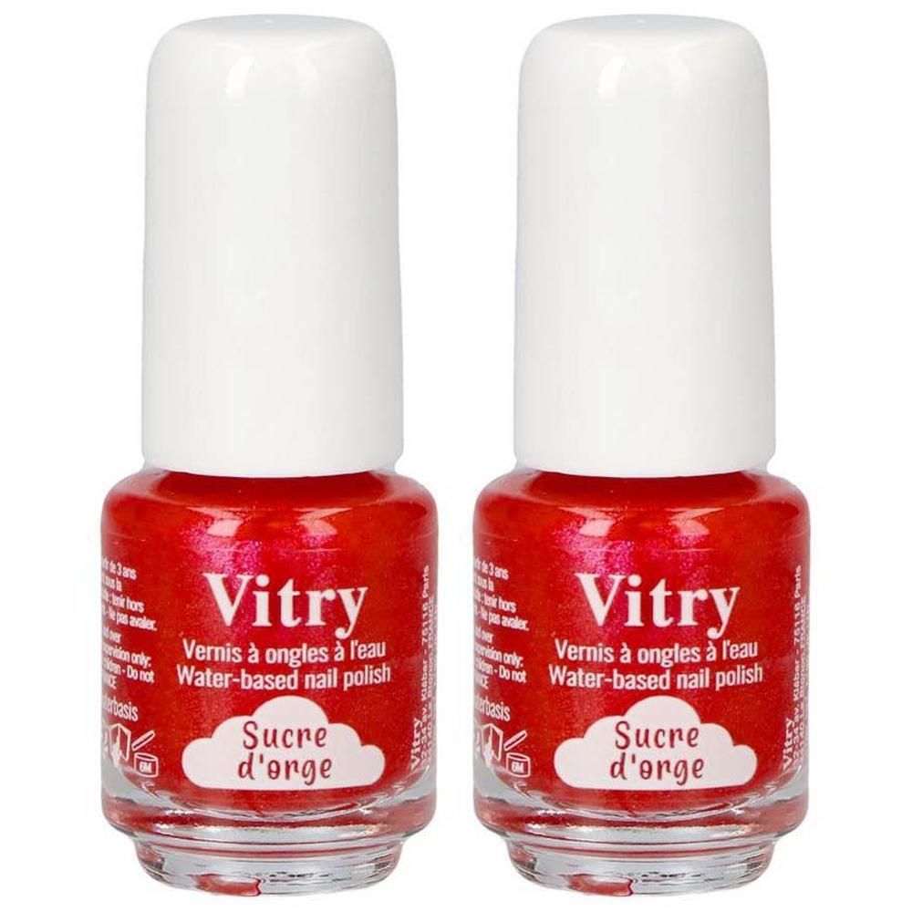 Twee flesjes rode nagellak van Vitry, "Sucre d'orge".