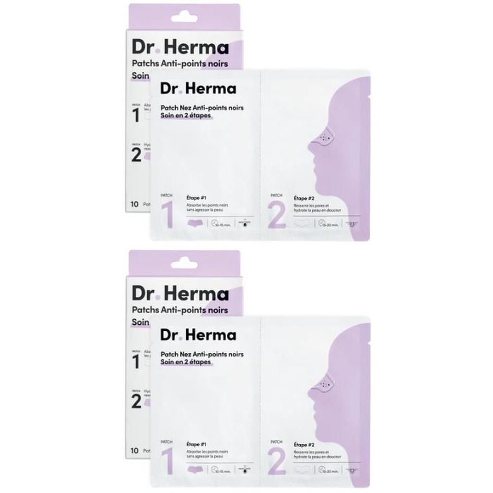 Deux paquets de patchs nez anti-points noirs Dr. Herma en 2 étapes. Chaque paquet contient 10 patchs.