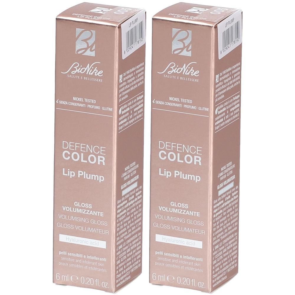 Deux emballages BioNike Defense Color Lip Plump N2 Rose Gold, 6ml.