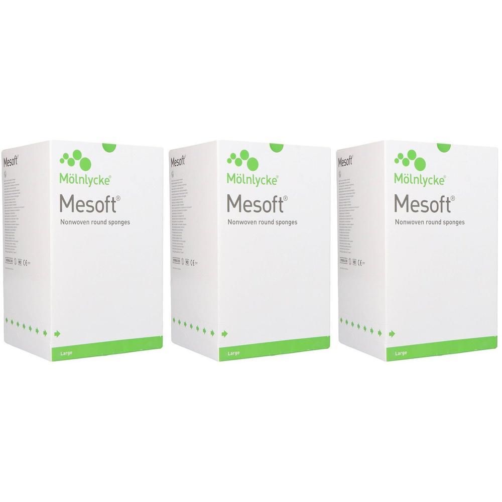 Drie pakken Mesoft® non-woven ronde sponzen van Mölnlycke.