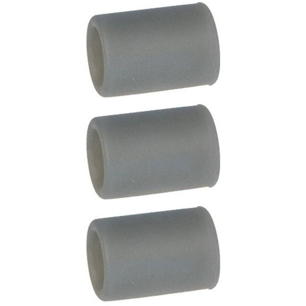 Trois petits tubes gris en matière souple, empilés les uns sur les autres.