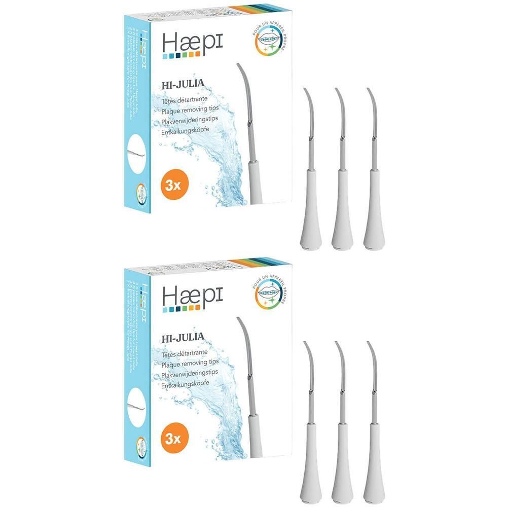 Deux boîtes de 3 têtes de détartrage Haepi HI-JULIA chacune.