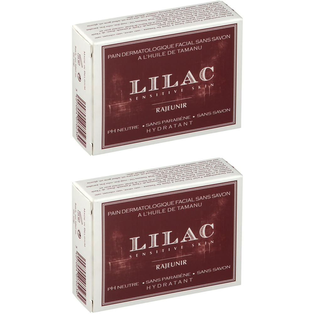 Deux boîtes de Pain Dermatologique Lilac à l'huile de Tamanu. Pour peaux sensibles.