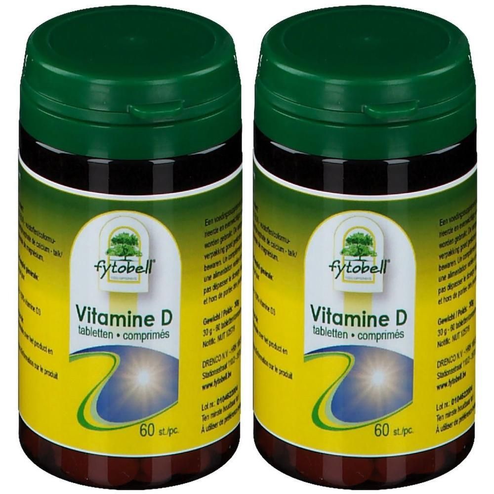 Deux flacons de Fytobell Vitamine D comprimés, 60 pièces chacun.