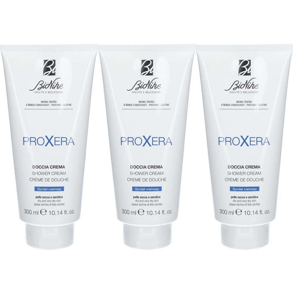 Drie tubes BioNike Proxera Douchecrème, 300 ml.