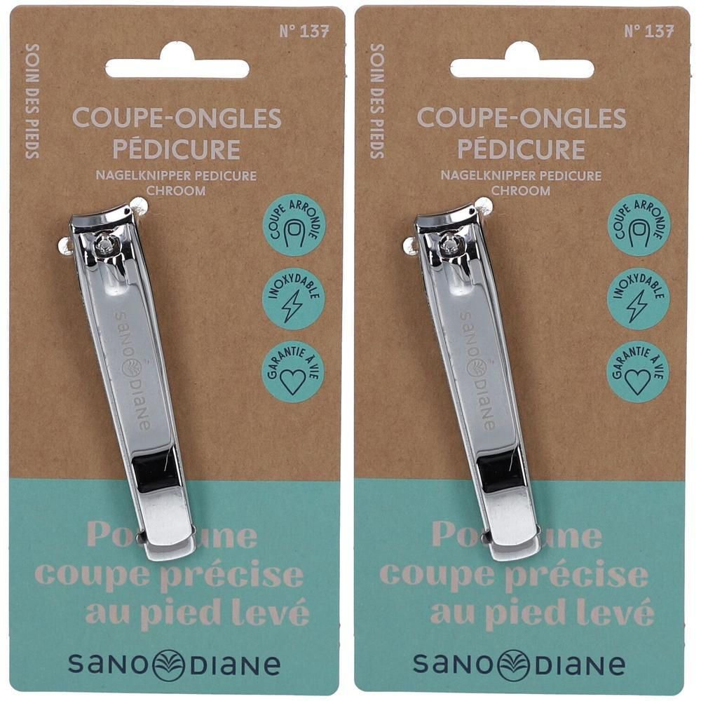 Deux coupe-ongles chromés pour pédicure, inox, avec coupe précise.