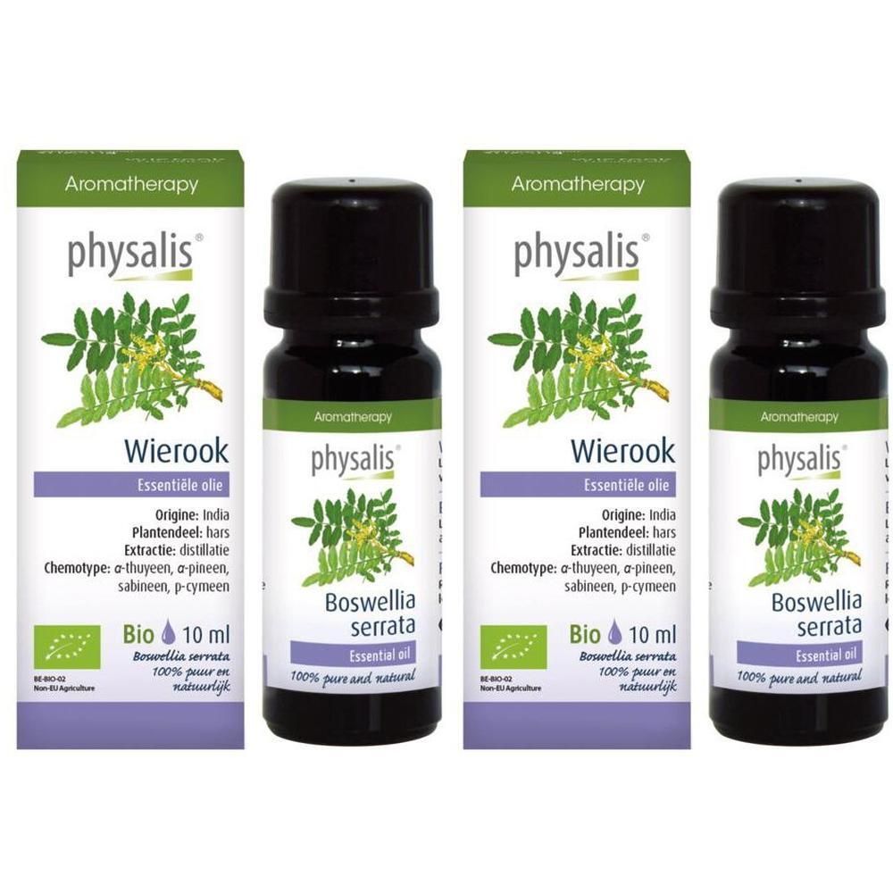 Twee verpakkingen Physalis etherische Wierook en Boswellia Serrata olie, elk 10 ml.