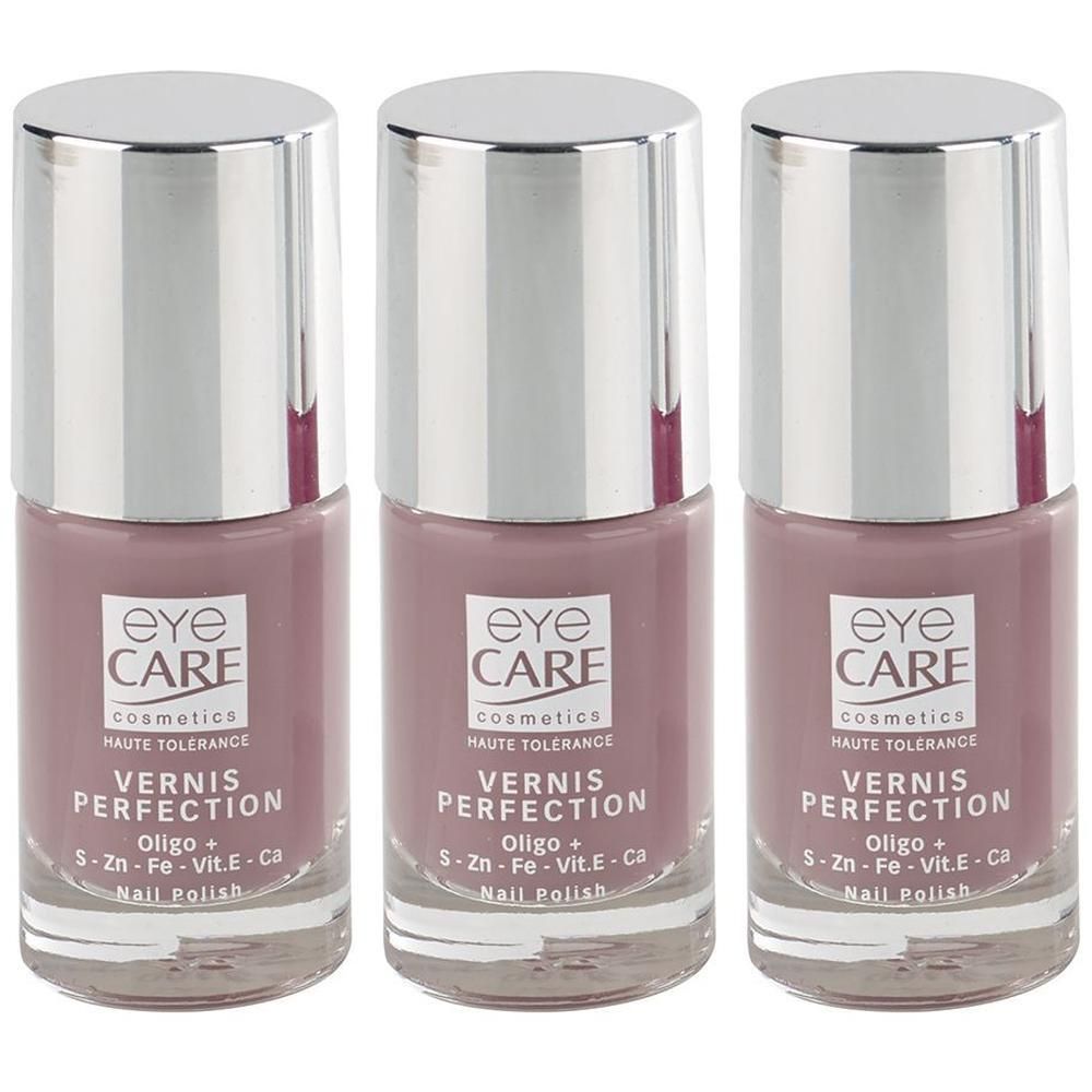 Trois flacons de vernis à ongles Eye Care Cosmetics, Vernis Perfection.