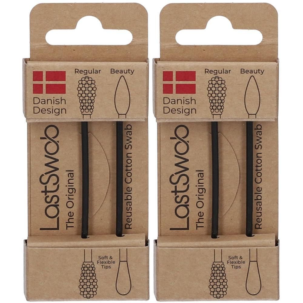 Twee LastSwab Basic herbruikbare wattenstaafjes in doos. Deens design.