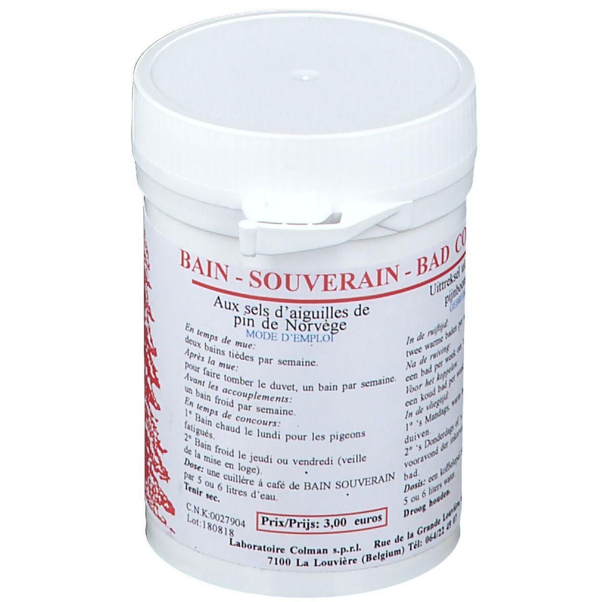 Boîte blanche "Bain Souverain" contenant des sels de bain aux aiguilles de pin de Norvège.