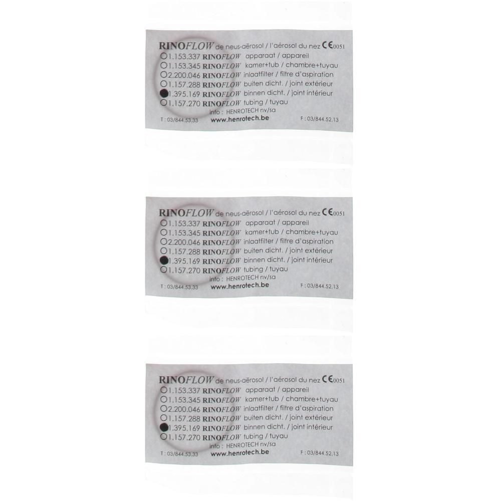 Rinoflow: Neus-aerosolapparaat met CE-markering. Bevat diverse componenten en een websiteadres.