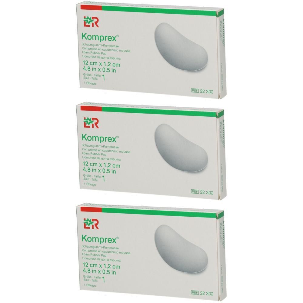 Drie pakken Komprex schuimrubber pads, 12 x 1,2 cm.