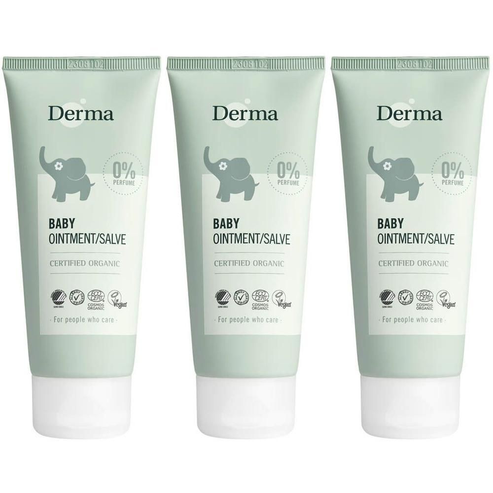 Drie tubes Derma Eco Baby zalf voor luieruitslag, biologisch gecertificeerd, 0% parfum.