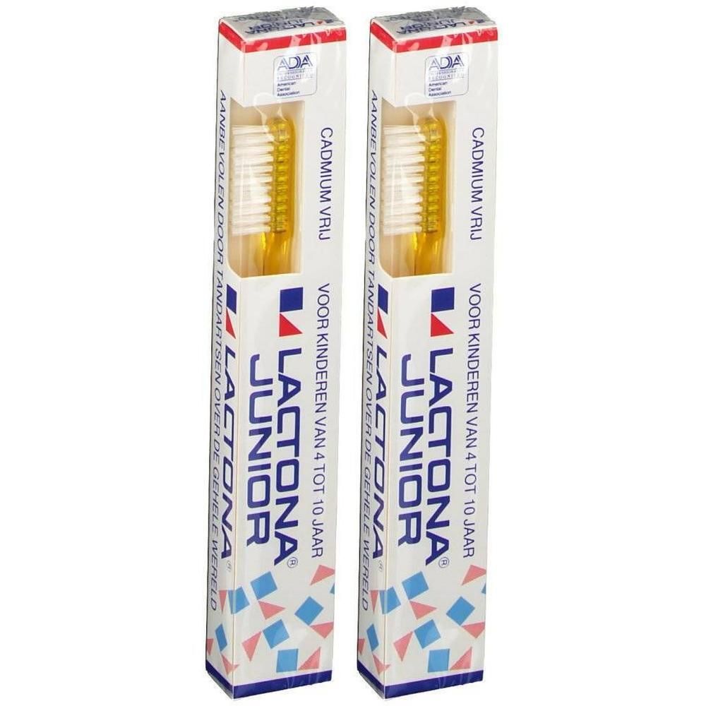 Deux brosses à dents Lactona Junior pour enfants de 4 à 10 ans, en emballage.