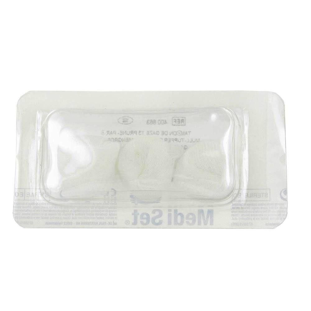 Tampons de gaze stériles dans un emballage blister scellé.