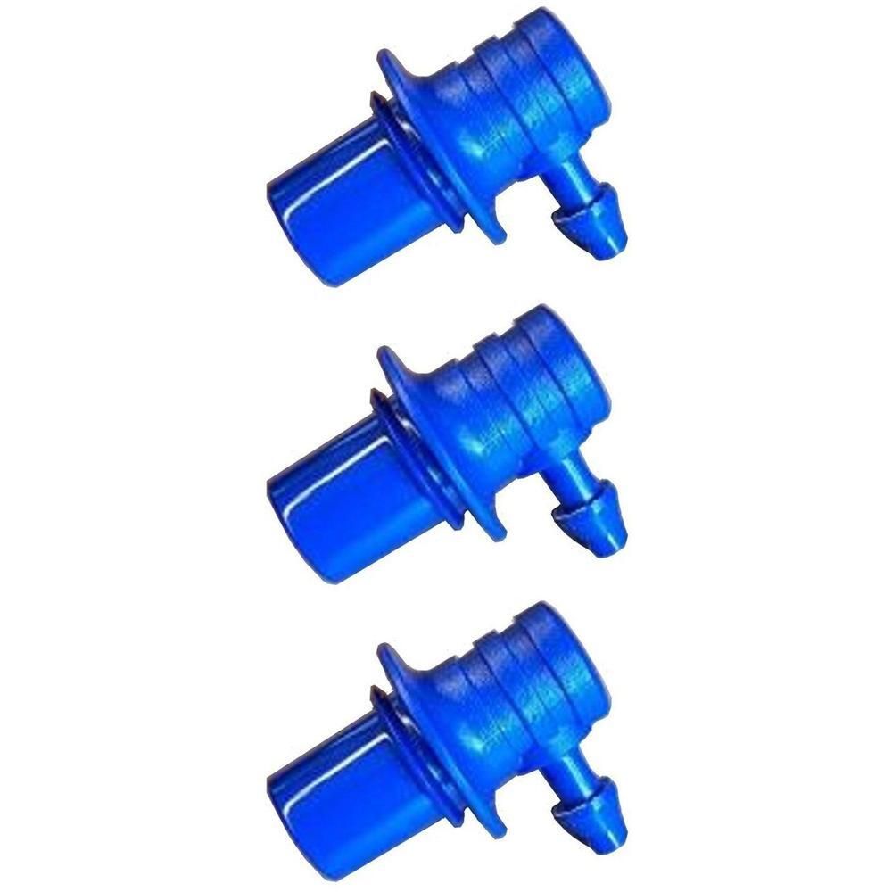 Drie blauwe luchtslangkoppelingen met een schuine uitloop.