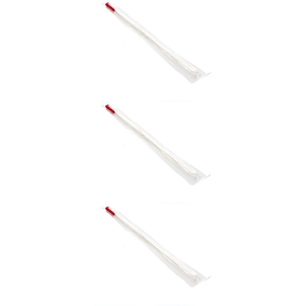 Drie steriele Tiemann urethrale sondes met rode punt, individueel verpakt.