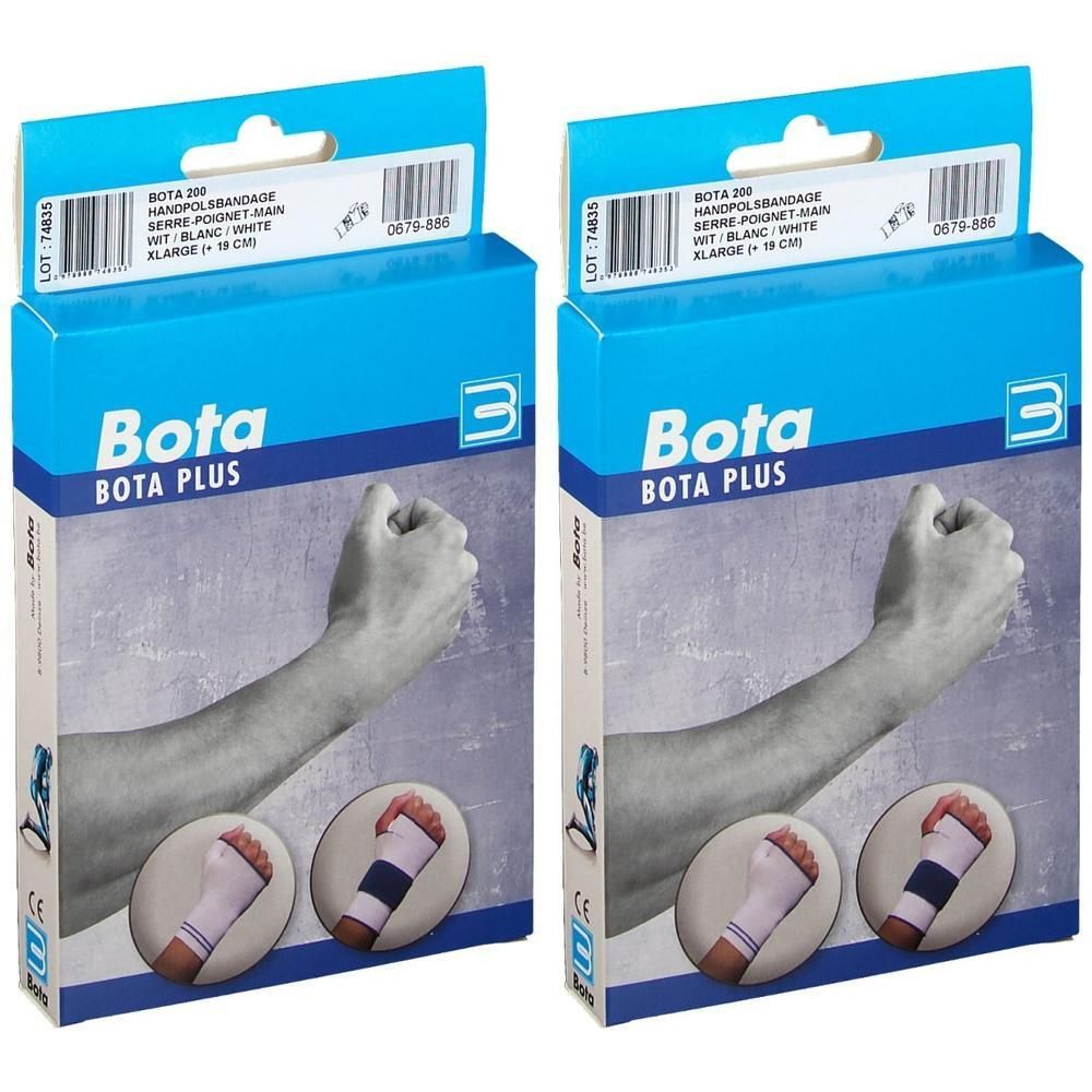 Deux paquets de Bota Plus Bandage poignet, blanc, taille XL.