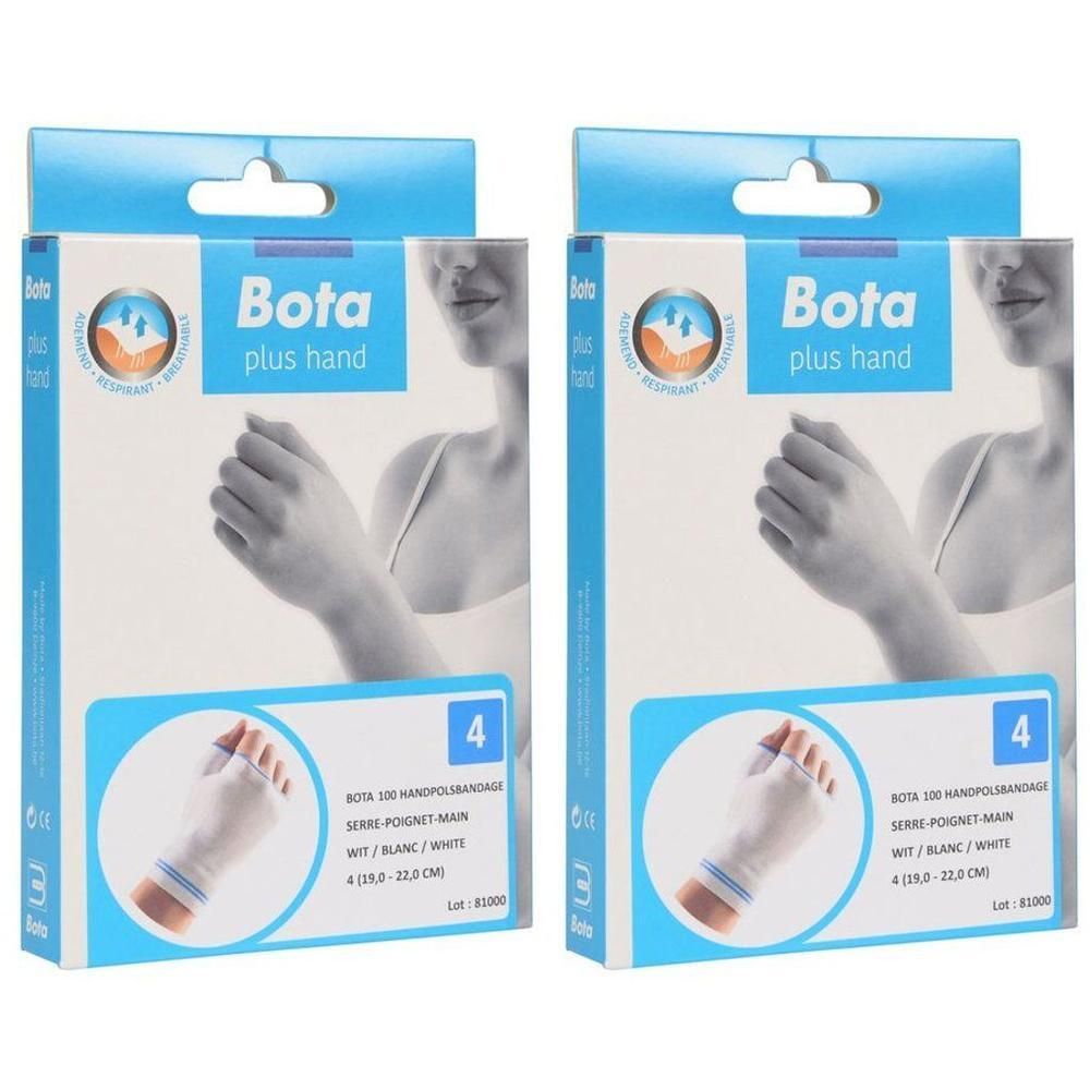 Twee verpakkingen Bota Handpolsband met duim, wit, maat 4.