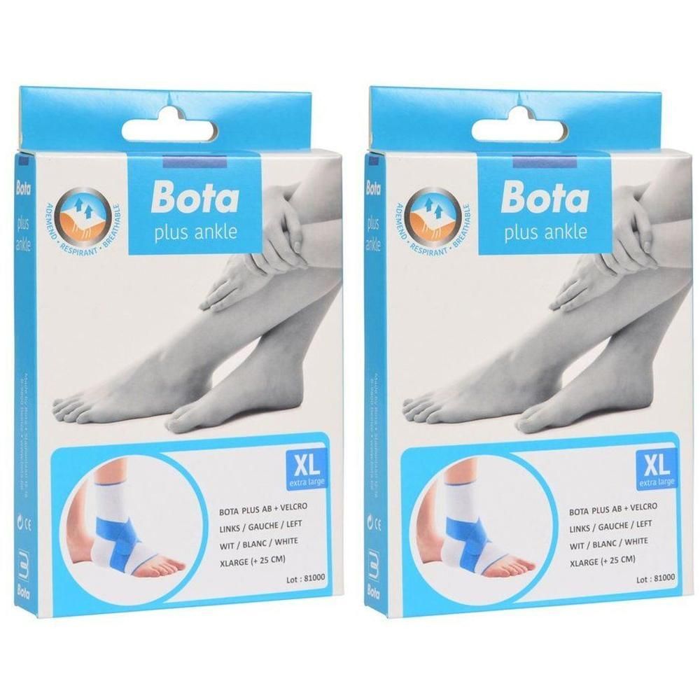 Twee verpakkingen Bota Plus enkelbrace met klittenband, wit, maat XL.