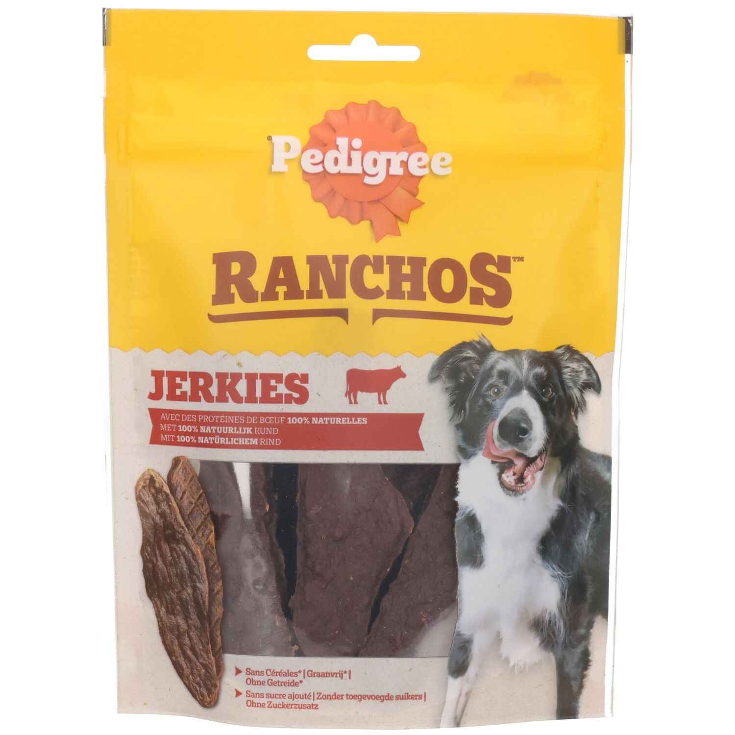 Pedigree Ranchos Jerkies kip snacks voor honden, 60g zakje.
