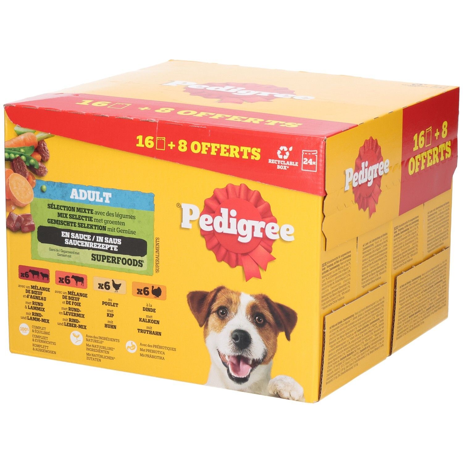 Pedigree Multipack met 16+8 Gratis Zakjes Hondenvoer, Adult, gemengde selectie met groenten.