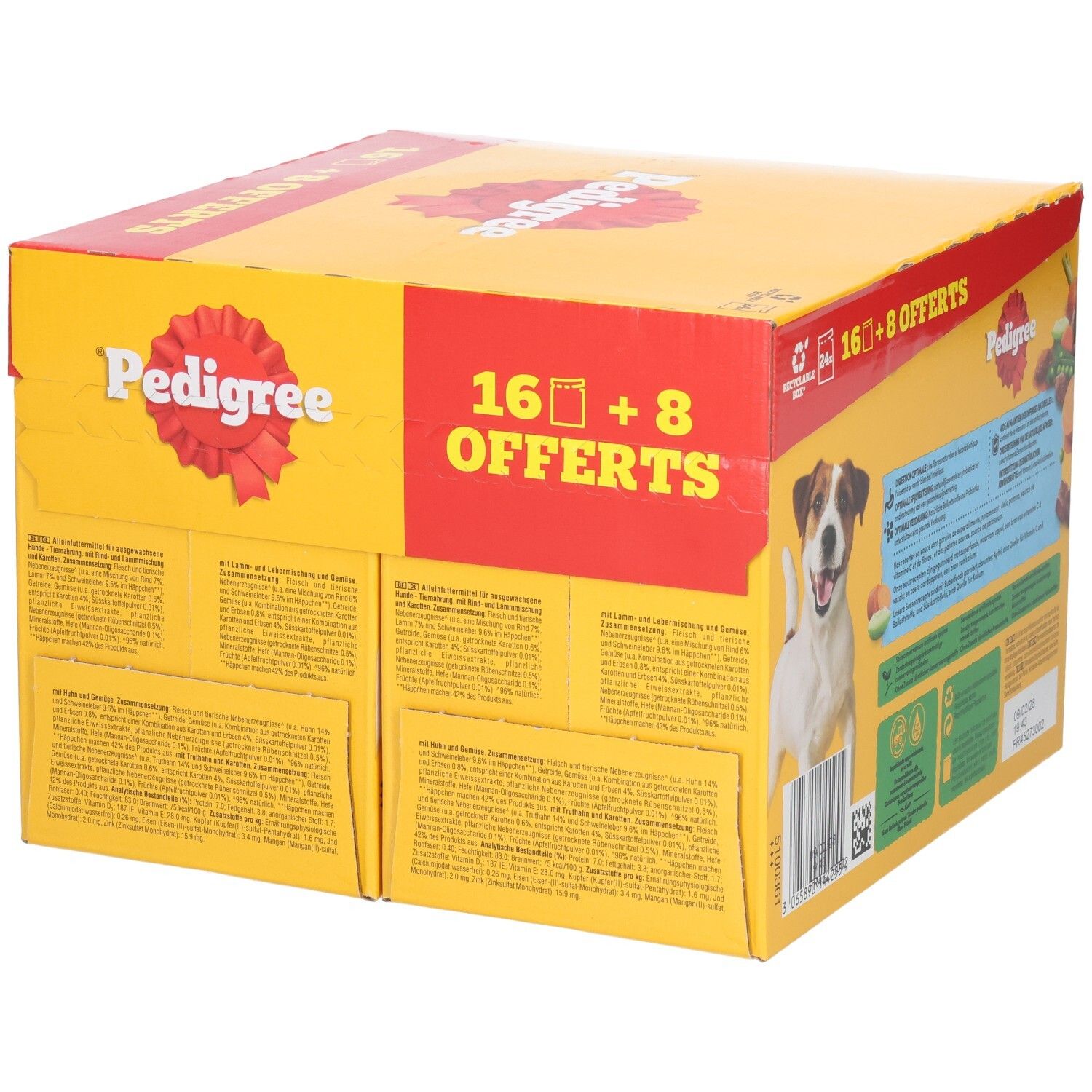 Pedigree Multipack met 16+8 Gratis Zakjes Hondenvoer, Adult, gemengde selectie.