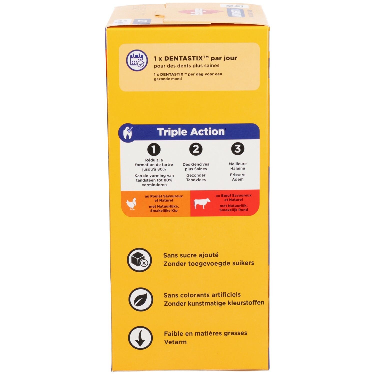 Verpakking Pedigree Dentastix voor grote honden, 21 stuks, voorkant met hond en productkenmerken.