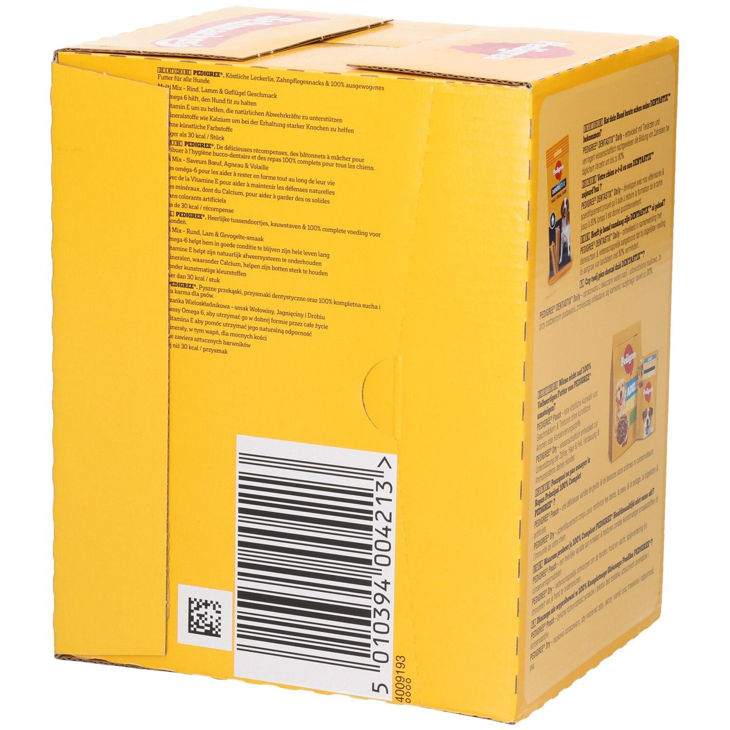 Zijkant van een Pedigree Schmackos Multi Mix Mega Box.