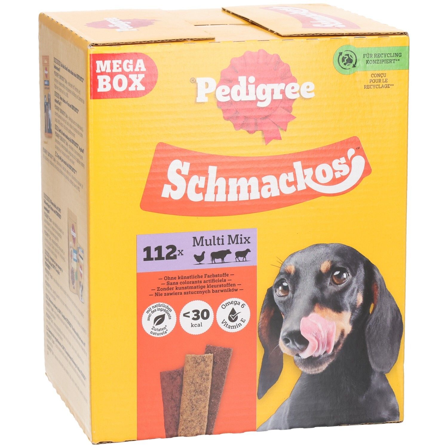 Voorkant van een Pedigree Schmackos Multi Mix Mega Box.