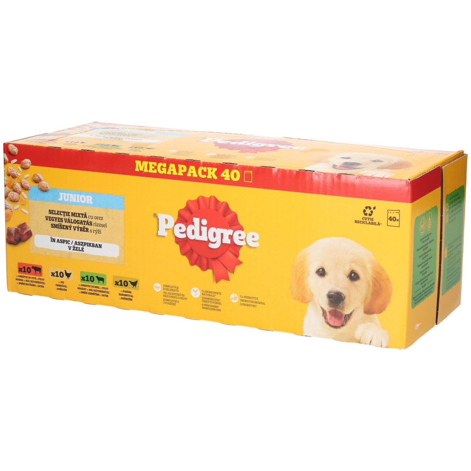 Pedigree Junior Megapack 40 : Carton de 40 sachets de nourriture pour chien.