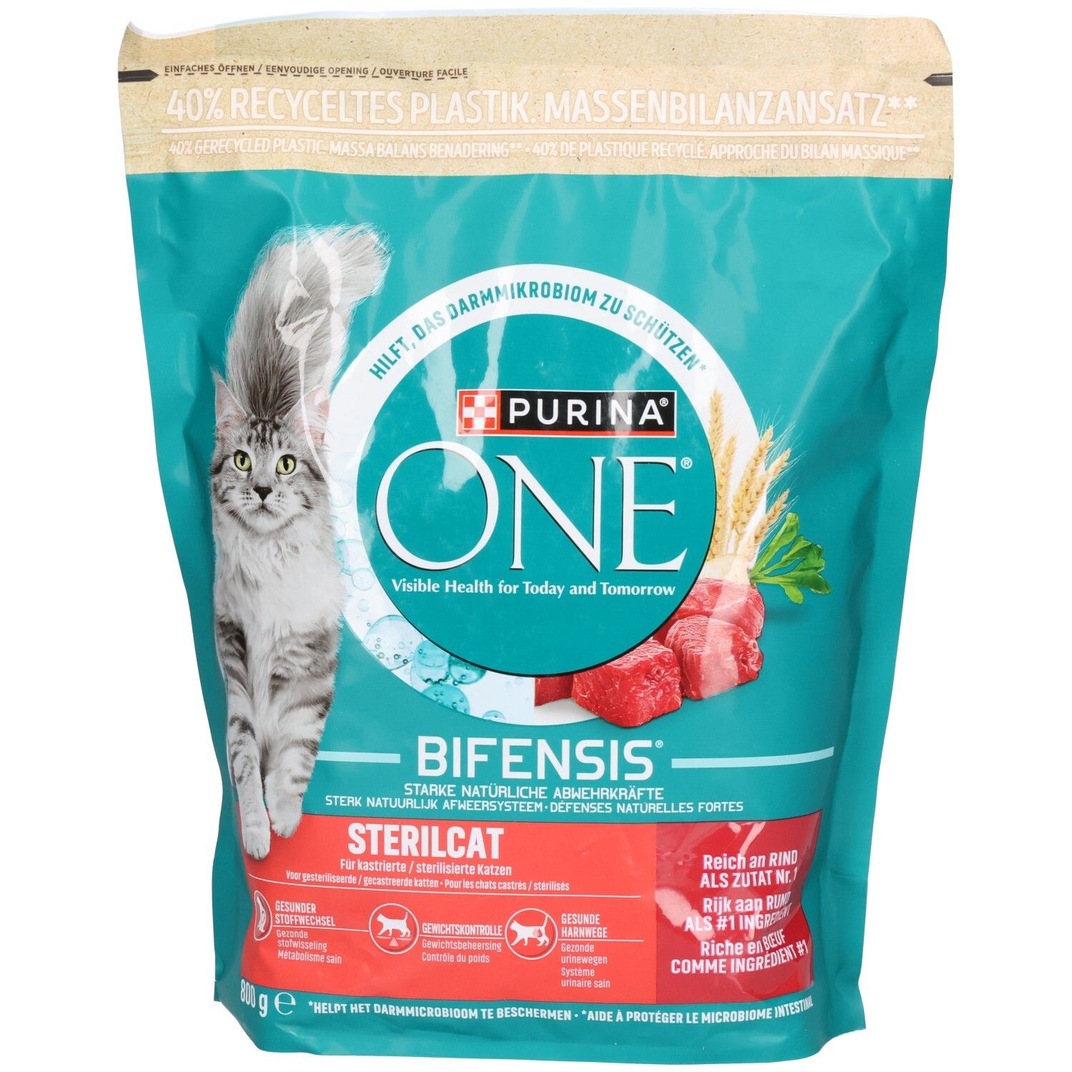 Sachet de nourriture Purina ONE Bifensis Sterilcat au bœuf et blé. 800g.